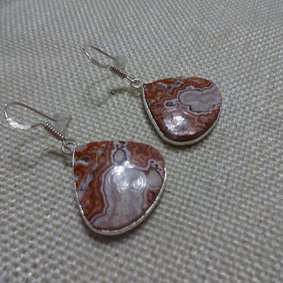 Natural BRECCIATED JASPER Handmade Sterling 925 Dangle Earrings #339C - Picture 1 of 3